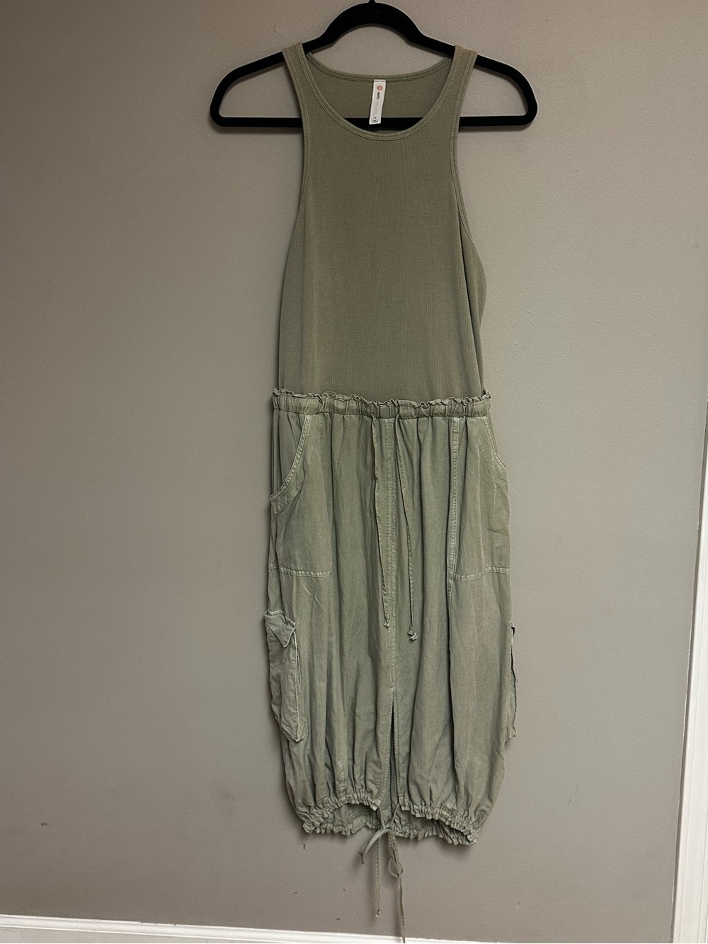 Anthropologie Daily Practice Tank Sleeveless Olive Green Cargo Dress Size Med